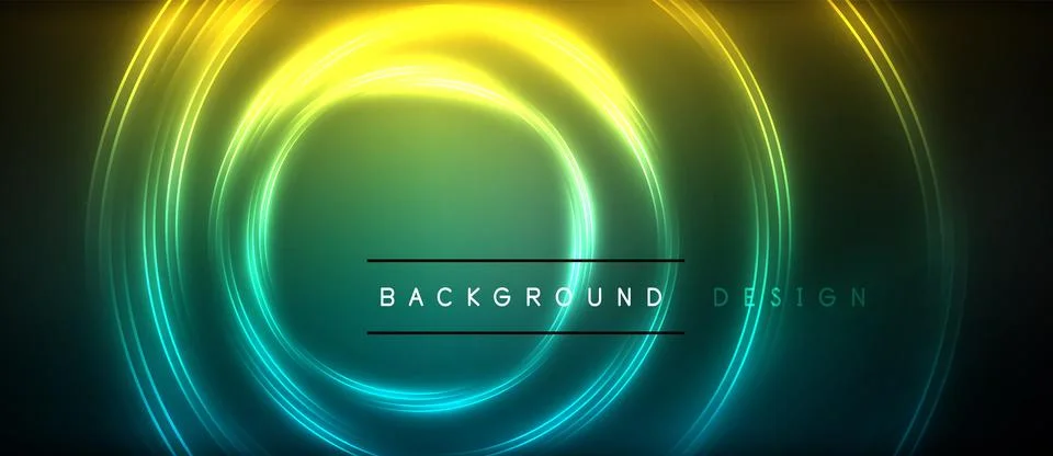 Neon glowing circle rays, light round lines in the dark, planet style neon wave Illustrazione stock