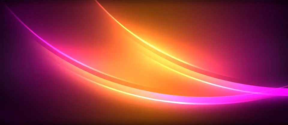 Neon glowing circle rays, light round lines in the dark, planet style neon wave Illustrazione stock
