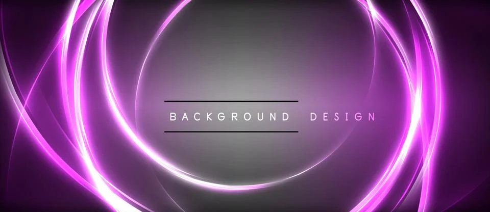 Neon glowing circle rays, light round lines in the dark, planet style neon wave Stock Illustration