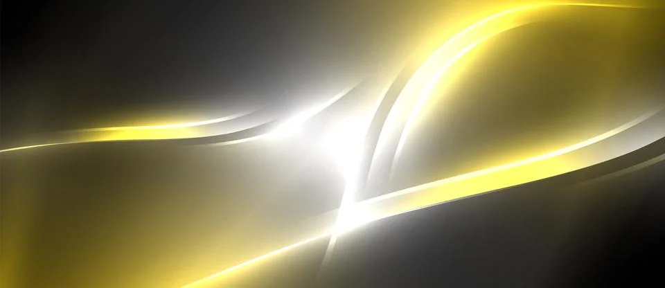 Neon glowing circle rays, light round lines in the dark, planet style neon wave Stock Illustration