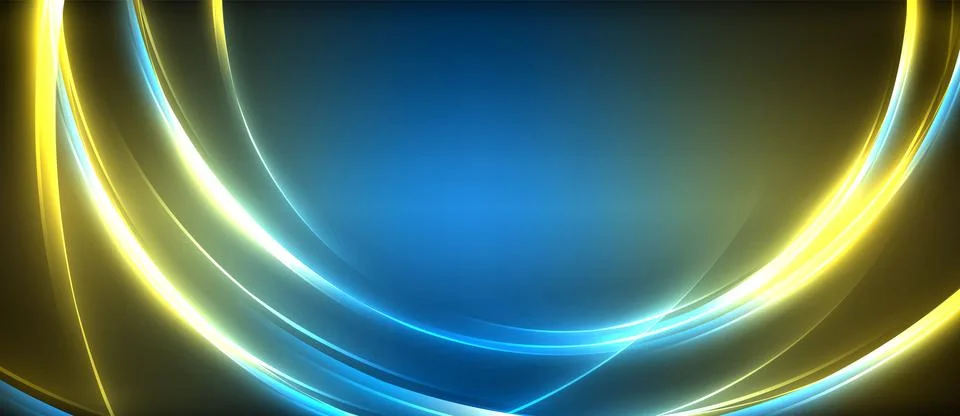 Neon glowing circle rays, light round lines in the dark, planet style neon wave Illustrazione stock