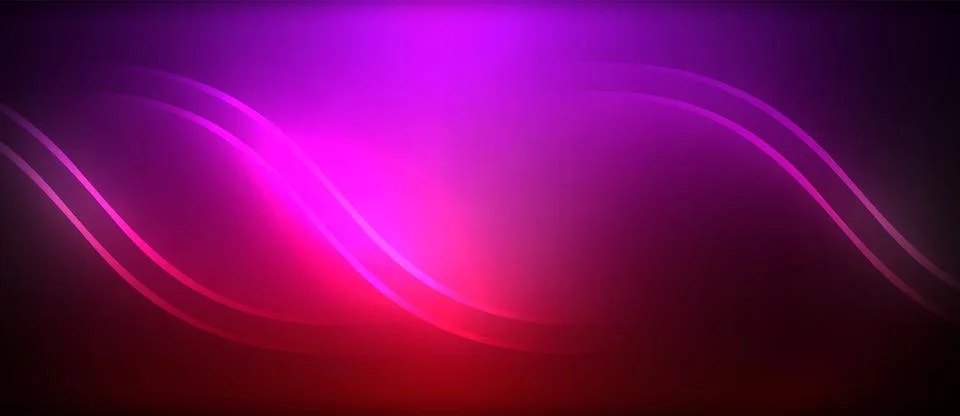 Neon glowing circle rays, light round lines in the dark, planet style neon wave Stock Illustration