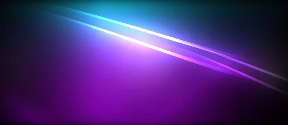 Neon glowing circle rays, light round lines in the dark, planet style neon wave Stock Illustration