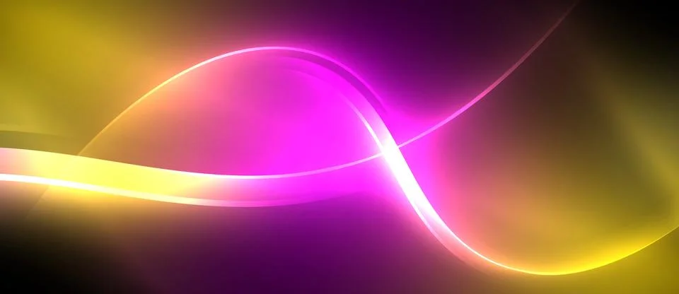 Neon glowing circle rays, light round lines in the dark, planet style neon wave Illustrazione stock