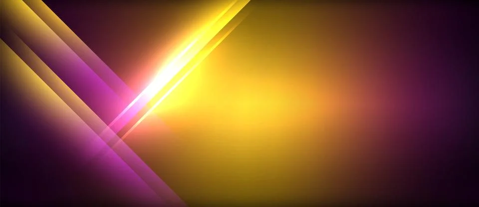 Neon glowing circle rays, light round lines in the dark, planet style neon wave Stock Illustration