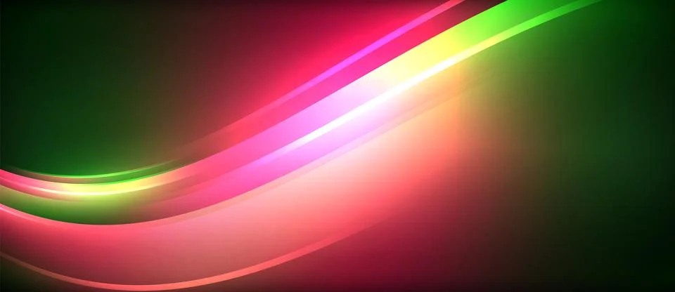 Neon glowing circle rays, light round lines in the dark, planet style neon wave Stock Illustration