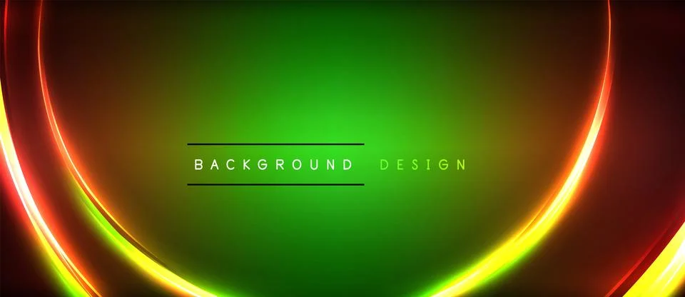 Neon glowing circle rays, light round lines in the dark, planet style neon wave Illustrazione stock