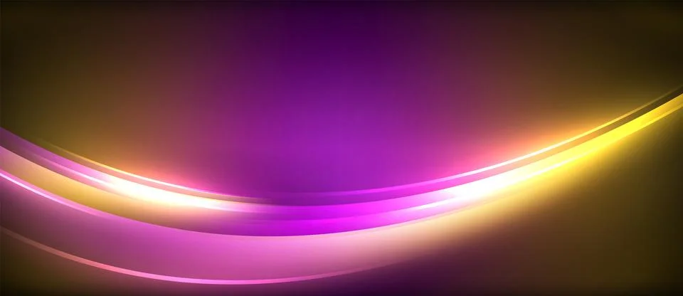 Neon glowing circle rays, light round lines in the dark, planet style neon wave Stock Illustration