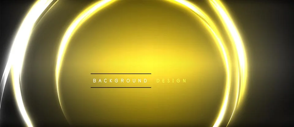 Neon glowing circle rays, light round lines in the dark, planet style neon wave Stock Illustration