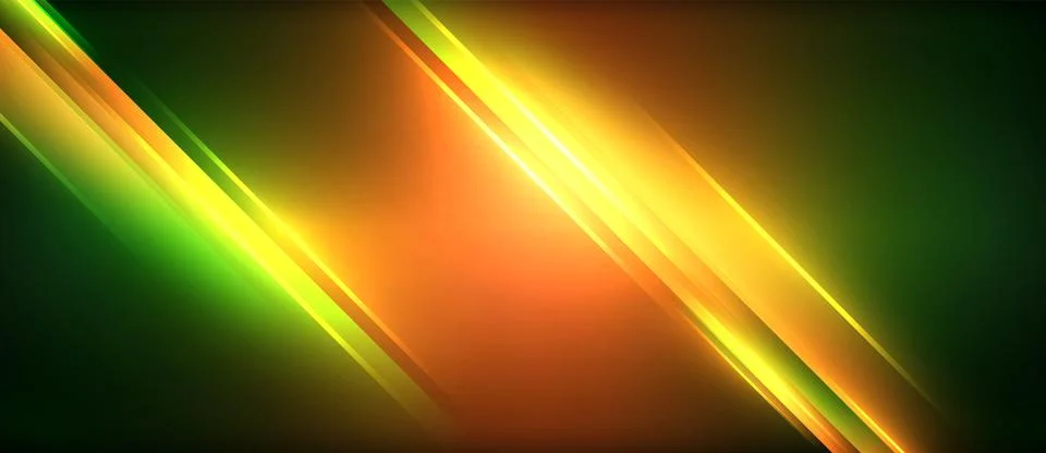 Neon glowing circle rays, light round lines in the dark, planet style neon wave Stock Illustration