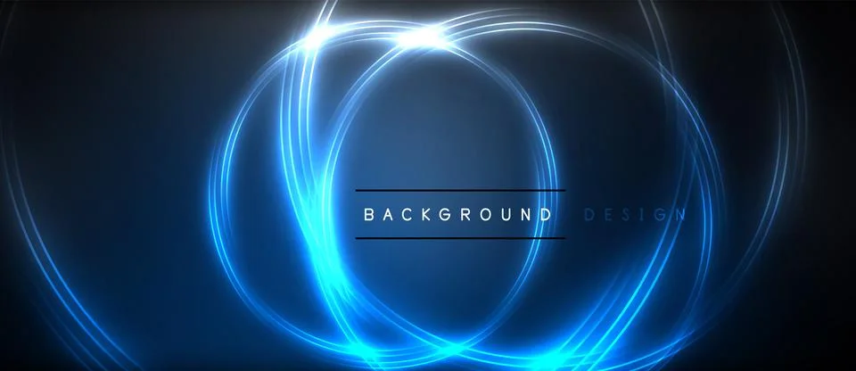Neon glowing circle rays, light round lines in the dark, planet style neon wave Illustrazione stock