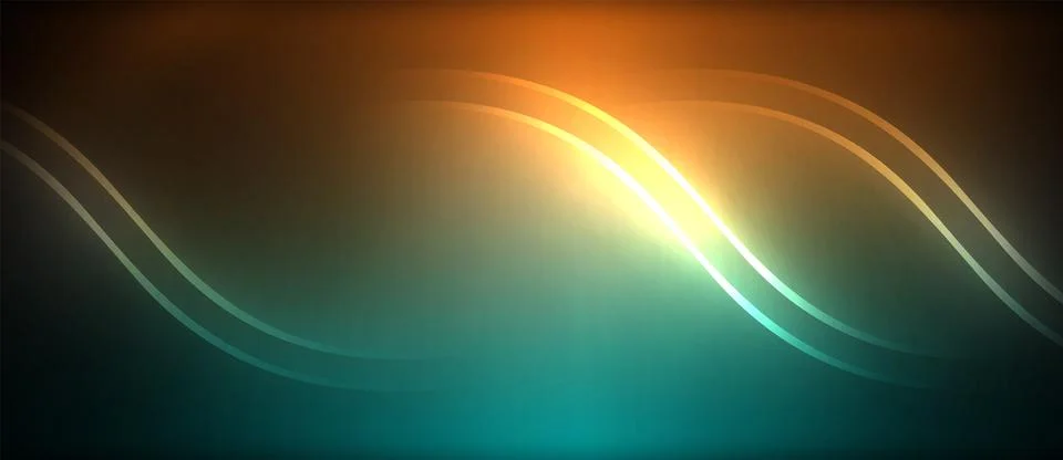 Neon glowing circle rays, light round lines in the dark, planet style neon wave Illustrazione stock