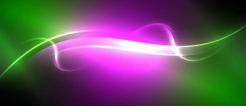 Neon glowing circle rays, light round lines in the dark, planet style neon wave Stock Illustration