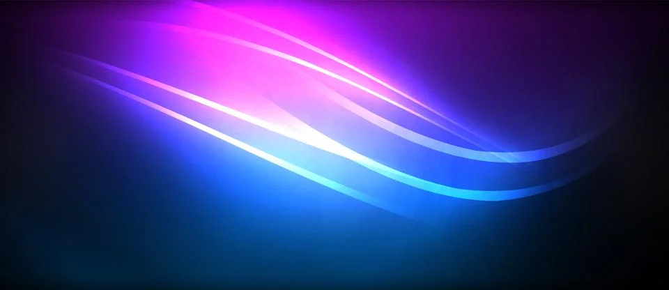Neon glowing circle rays, light round lines in the dark, planet style neon wave Stock Illustration