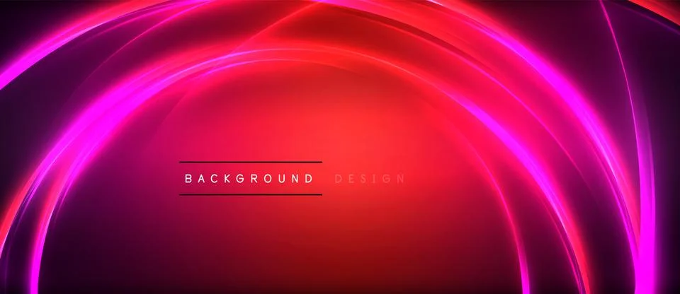 Neon glowing circle rays, light round lines in the dark, planet style neon wave Illustrazione stock