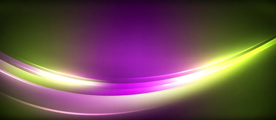 Neon glowing circle rays, light round lines in the dark, planet style neon wave Stock Illustration