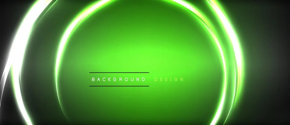 Neon glowing circle rays, light round lines in the dark, planet style neon wave Stock Illustration