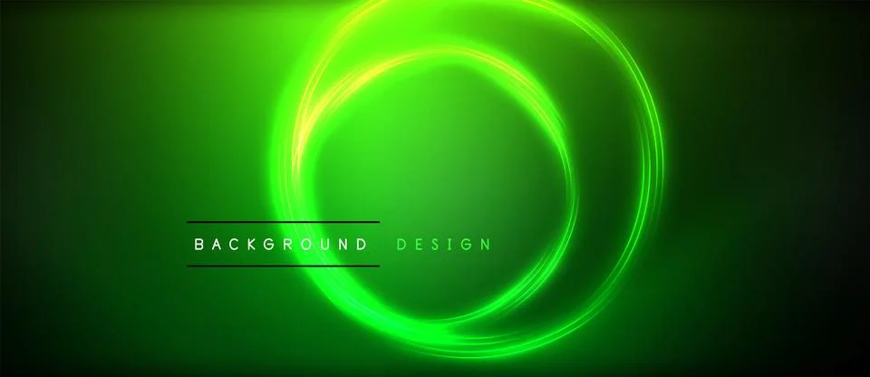 Neon glowing circle rays, light round lines in the dark, planet style neon wave Illustrazione stock