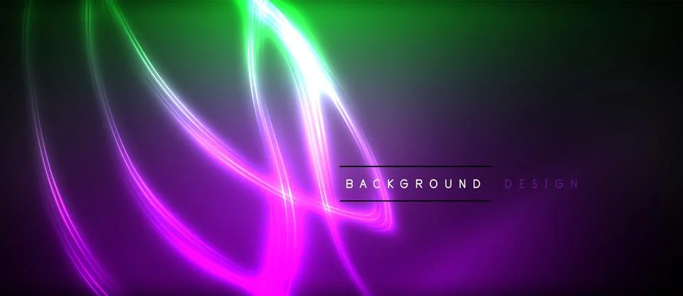 Neon glowing circle rays, light round lines in the dark, planet style neon wave Stock Illustration