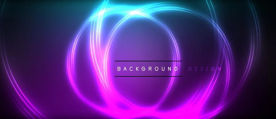 Neon glowing circle rays, light round lines in the dark, planet style neon wave Illustrazione stock