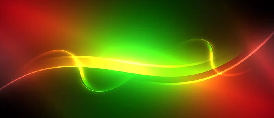 Neon glowing circle rays, light round lines in the dark, planet style neon wave Stock Illustration