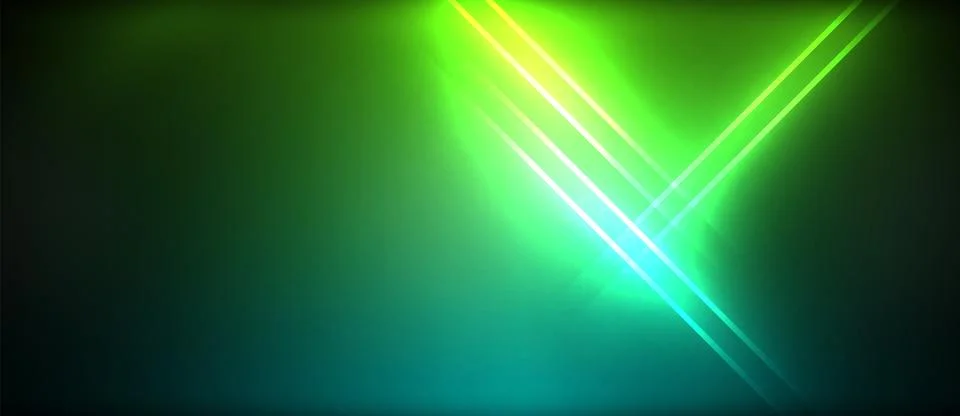 Neon glowing circle rays, light round lines in the dark, planet style neon wave Stock Illustration