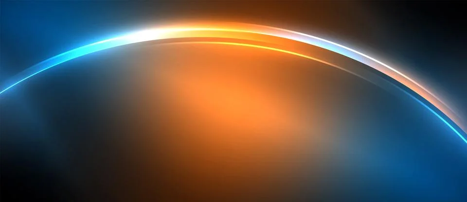 Neon glowing circle rays, light round lines in the dark, planet style neon wave Stock Illustration