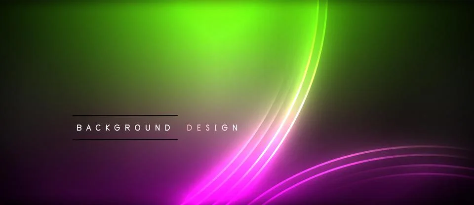 Neon glowing circle rays, light round lines in the dark, planet style neon wave Stock Illustration