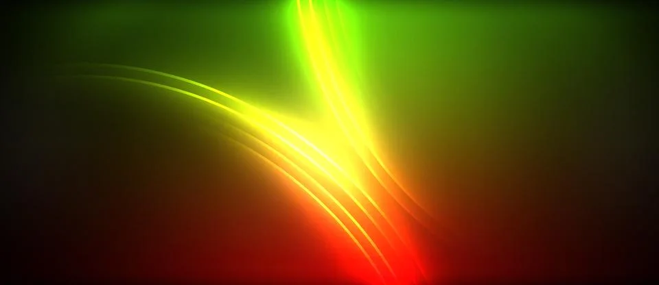 Neon glowing circle rays, light round lines in the dark, planet style neon wave Stock Illustration
