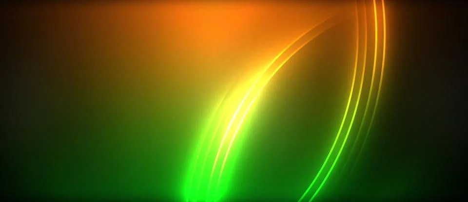 Neon glowing circle rays, light round lines in the dark, planet style neon wave Stock Illustration