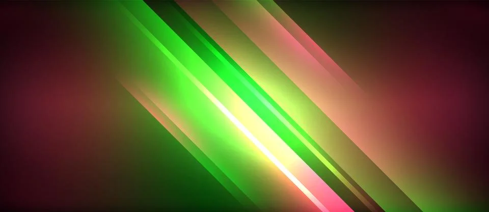 Neon glowing circle rays, light round lines in the dark, planet style neon wave Stock Illustration