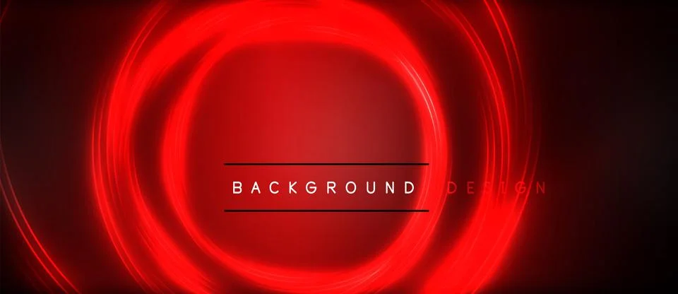 Neon glowing circle rays, light round lines in the dark, planet style neon wave Stock Illustration