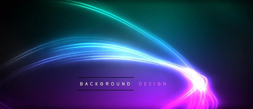 Neon glowing circle rays, light round lines in the dark, planet style neon wave Stock Illustration