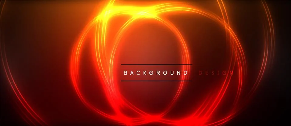 Neon glowing circle rays, light round lines in the dark, planet style neon wave Illustrazione stock