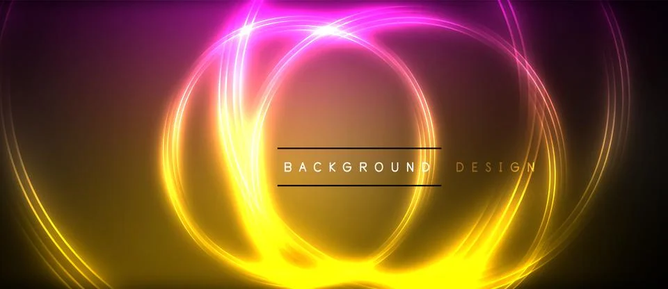 Neon glowing circle rays, light round lines in the dark, planet style neon wave Illustrazione stock