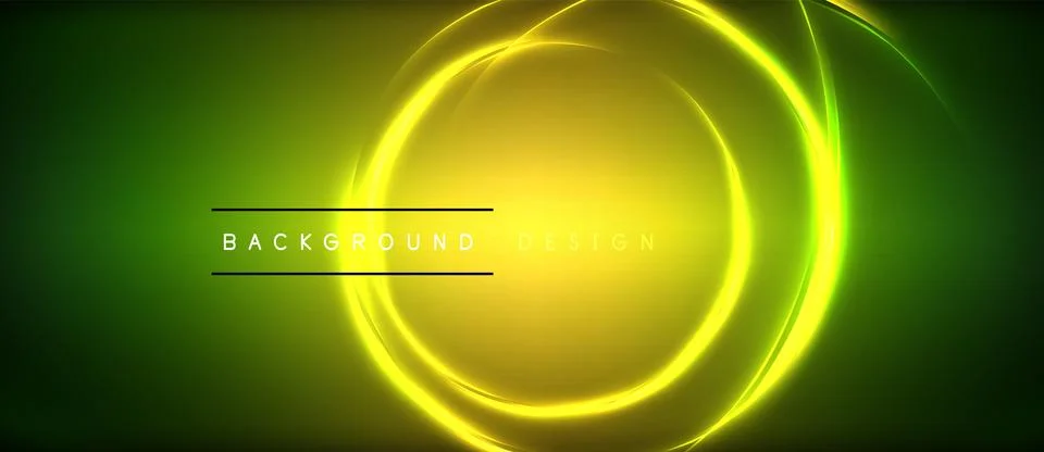 Neon glowing circle rays, light round lines in the dark, planet style neon wave Illustrazione stock