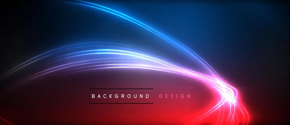 Neon glowing circle rays, light round lines in the dark, planet style neon wave Stock Illustration
