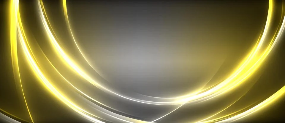 Neon glowing circle rays, light round lines in the dark, planet style neon wave Illustrazione stock