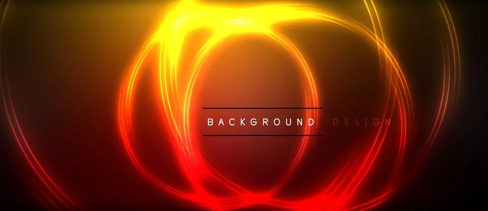 Neon glowing circle rays, light round lines in the dark, planet style neon wave Stock Illustration