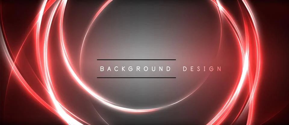 Neon glowing circle rays, light round lines in the dark, planet style neon wave Illustrazione stock