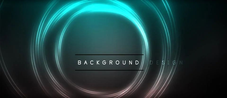 Neon glowing circle rays, light round lines in the dark, planet style neon wave Stock Illustration