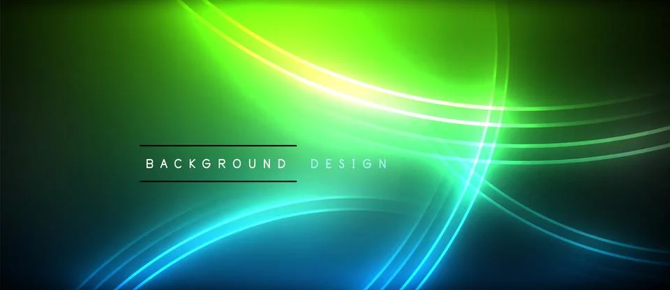 Neon glowing circle rays, light round lines in the dark, planet style neon wave Illustrazione stock