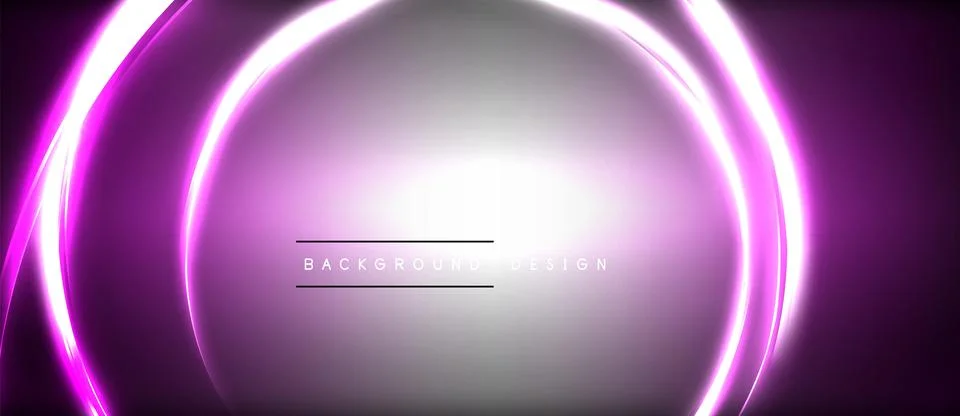 Neon glowing circle rays, light round lines in the dark, planet style neon wave Stock Illustration