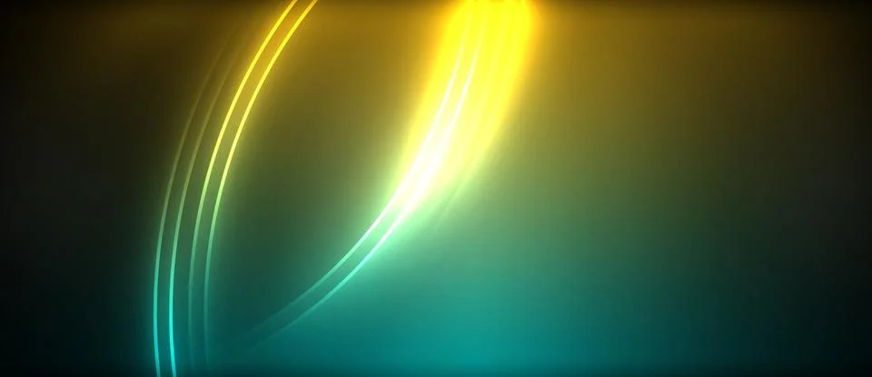 Neon glowing circle rays, light round lines in the dark, planet style neon wave Stock Illustration