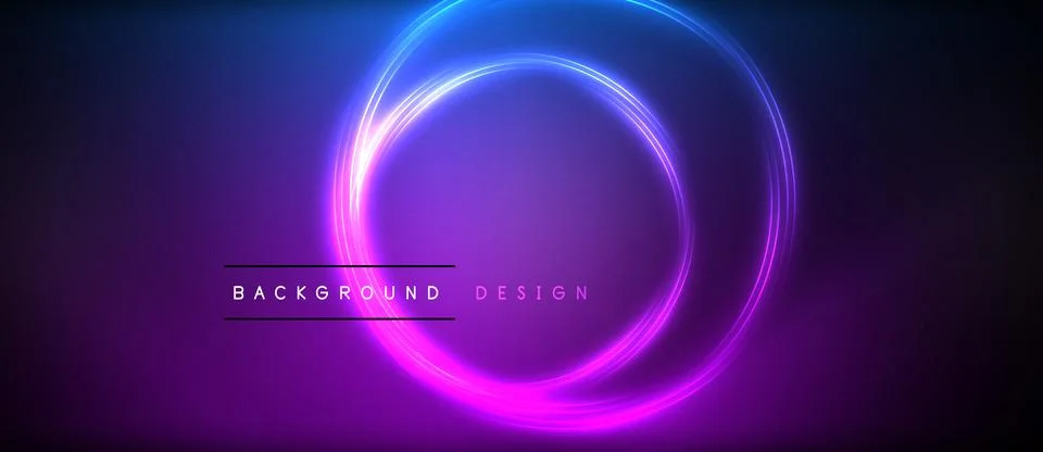 Neon glowing circle rays, light round lines in the dark, planet style neon wave Stock Illustration