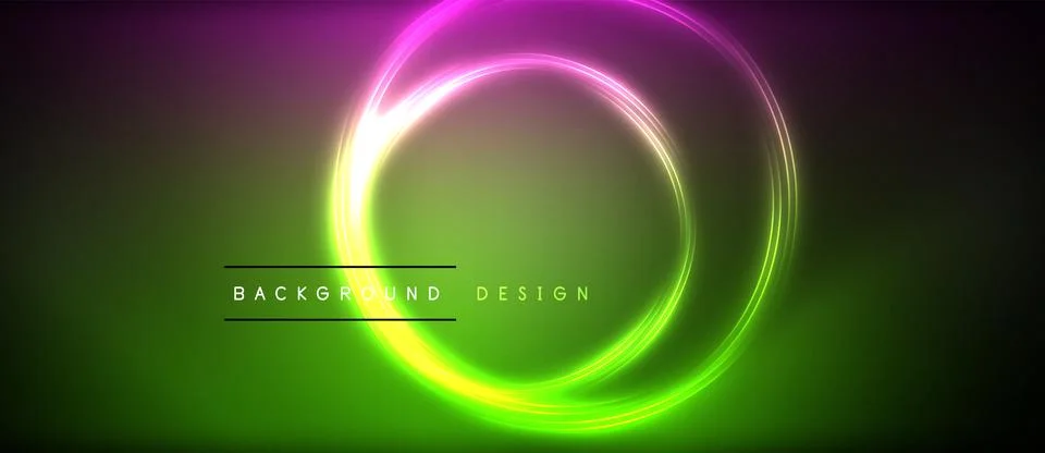 Neon glowing circle rays, light round lines in the dark, planet style neon wave Illustrazione stock
