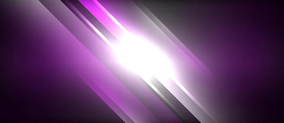 Neon glowing circle rays, light round lines in the dark, planet style neon wave Stock Illustration
