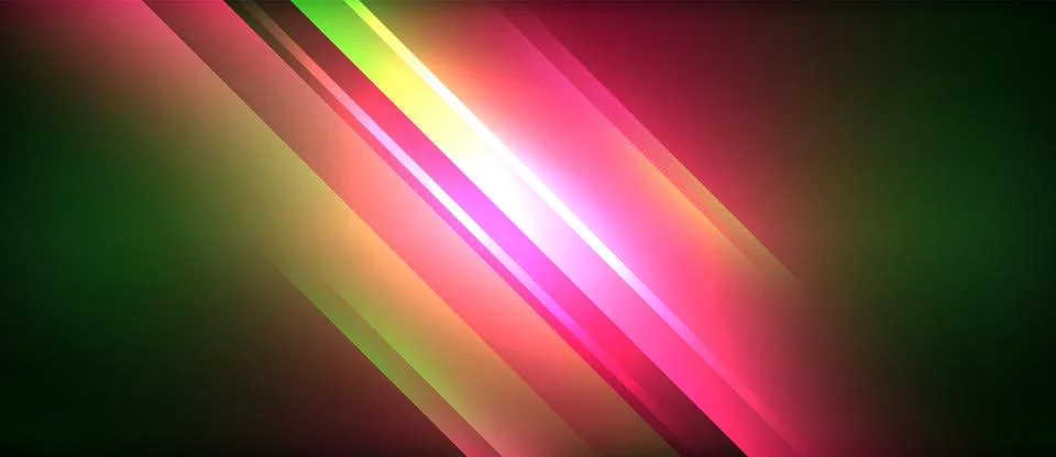 Neon glowing circle rays, light round lines in the dark, planet style neon wave Stock Illustration