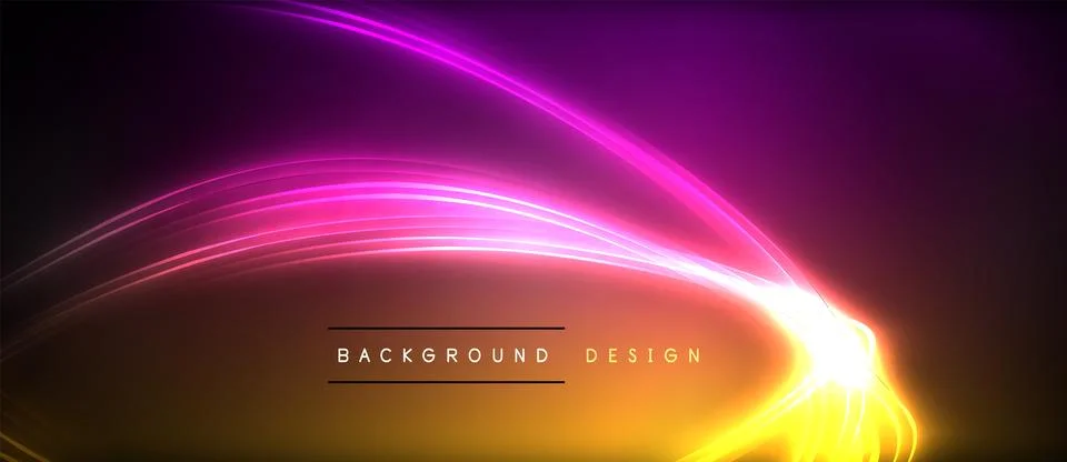 Neon glowing circle rays, light round lines in the dark, planet style neon wave Stock Illustration