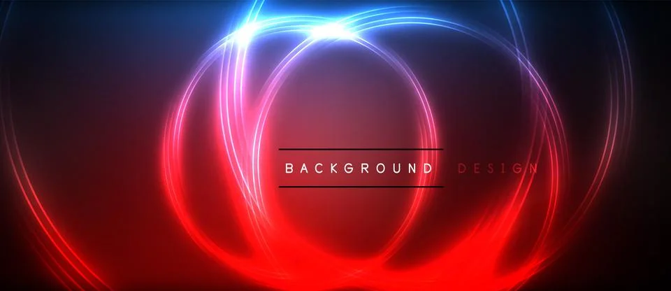 Neon glowing circle rays, light round lines in the dark, planet style neon wave Illustrazione stock